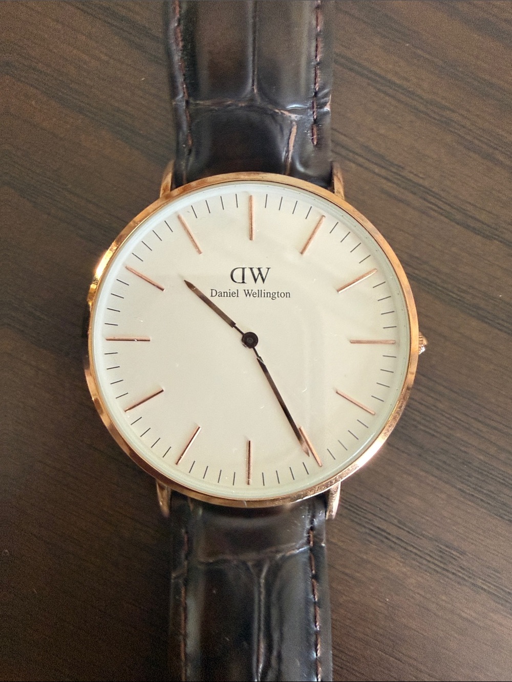 Daniel Wellington Rose Gold Case Watch with White Dial and Brown Leather Strap